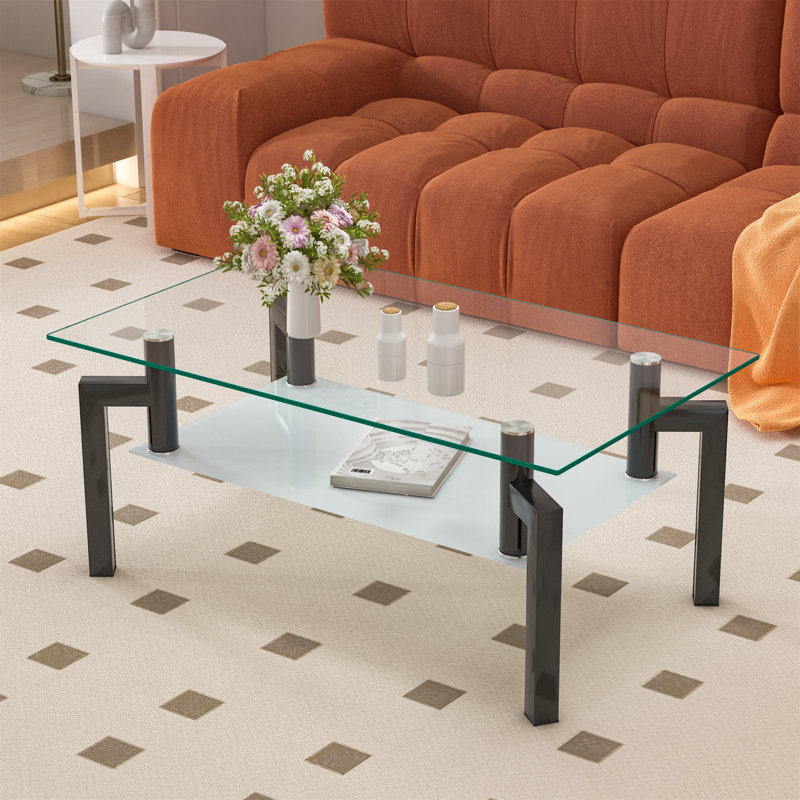 Modern Rectangle Glass Coffee Table For Living Room Furniture Black